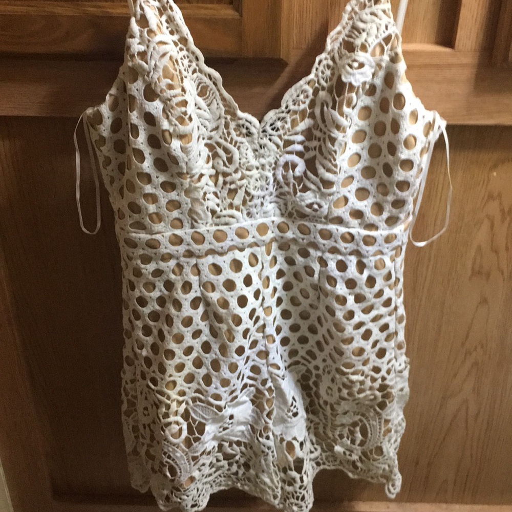 White and nude lace romper